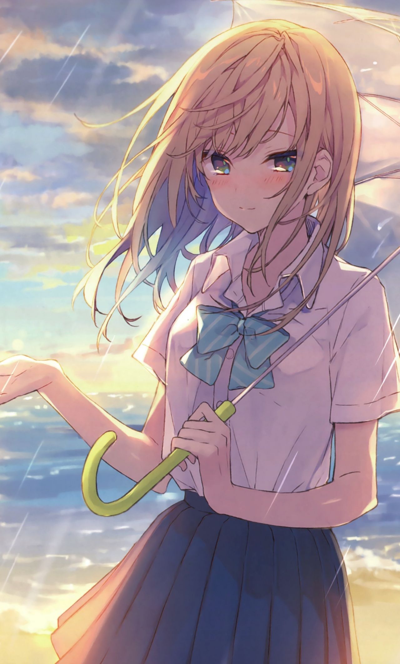 Wallpaper Outdoor, Cute Anime Girl, Rain, Umbrella