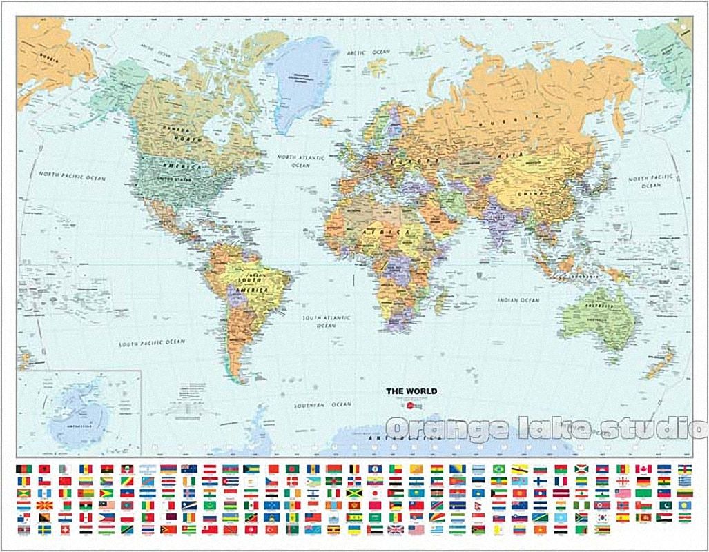 Large HD World Map Classrooms Office Home Decoration Detailed
