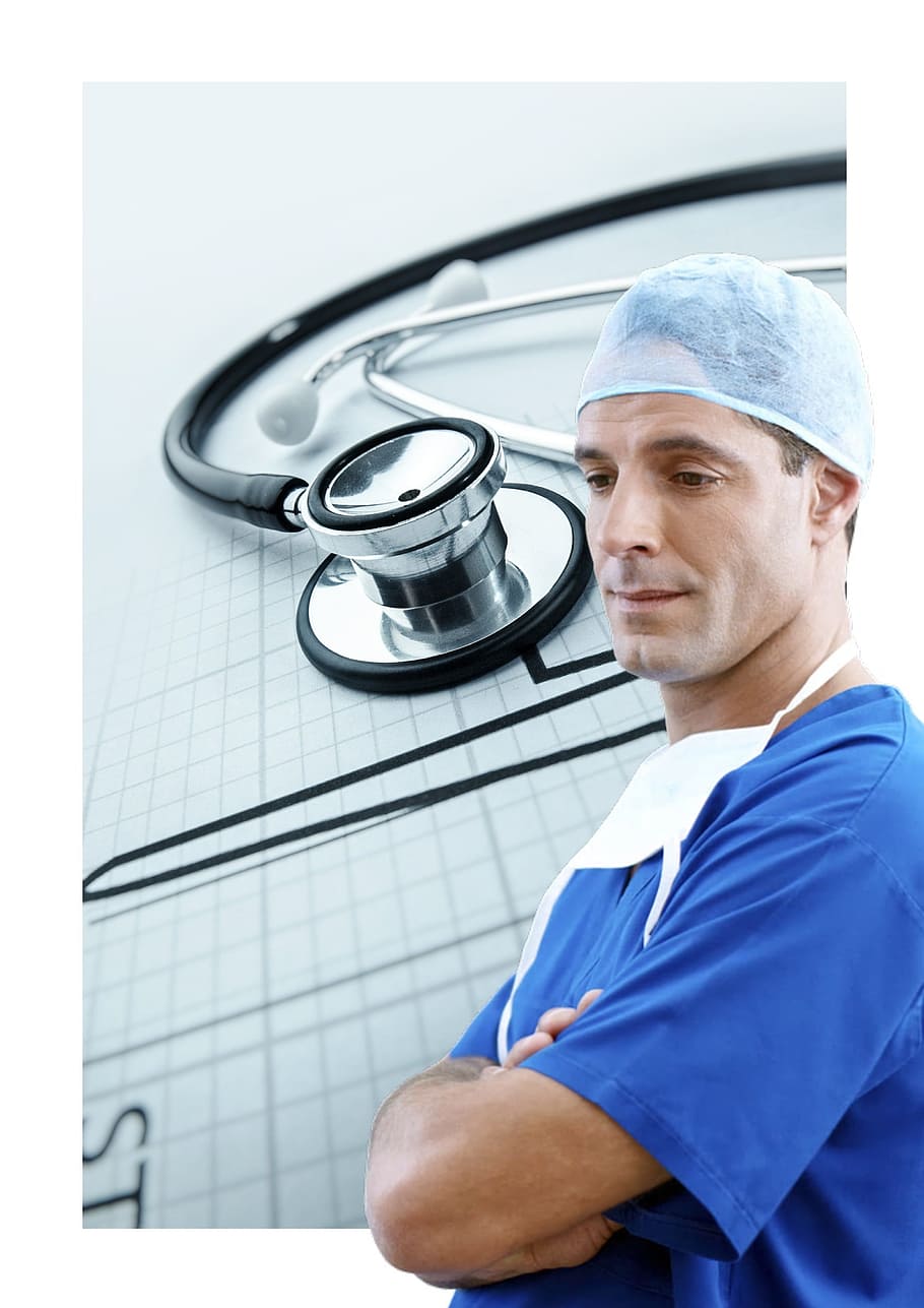 HD wallpaper: man in blue medical scrub, doctor, stethoscope, heart rate, health