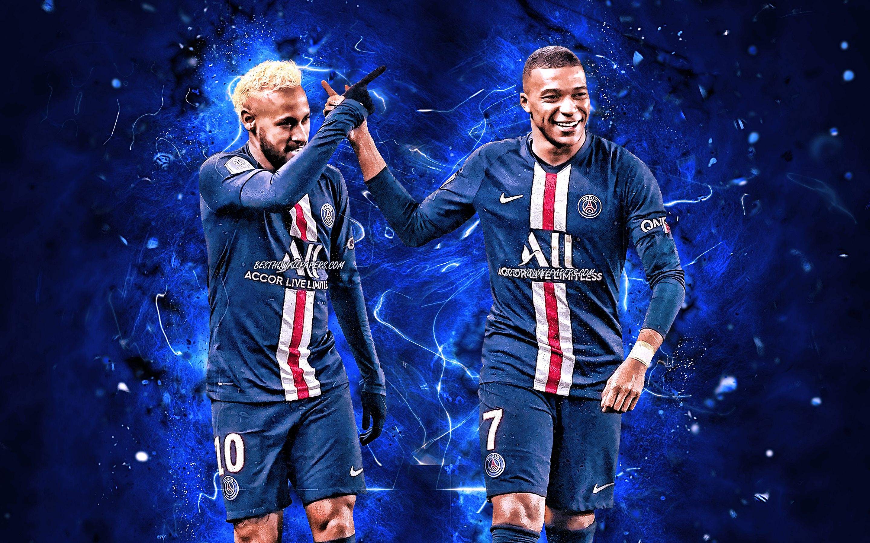 Download wallpaper Neymar and Mbappe, PSG, goal, Ligue 1