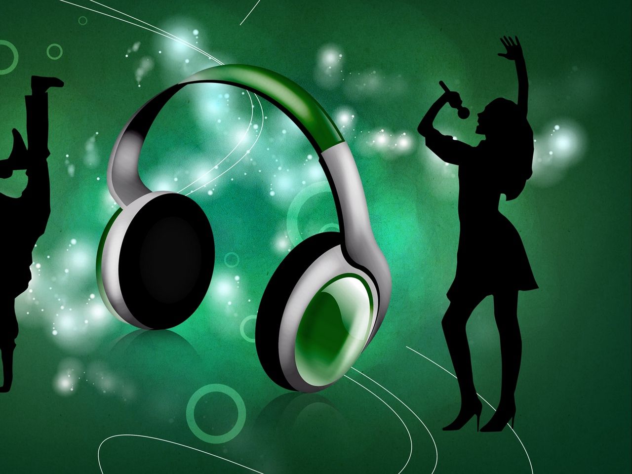 Download wallpaper 1280x960 headphones, boy, girl, dance, singer