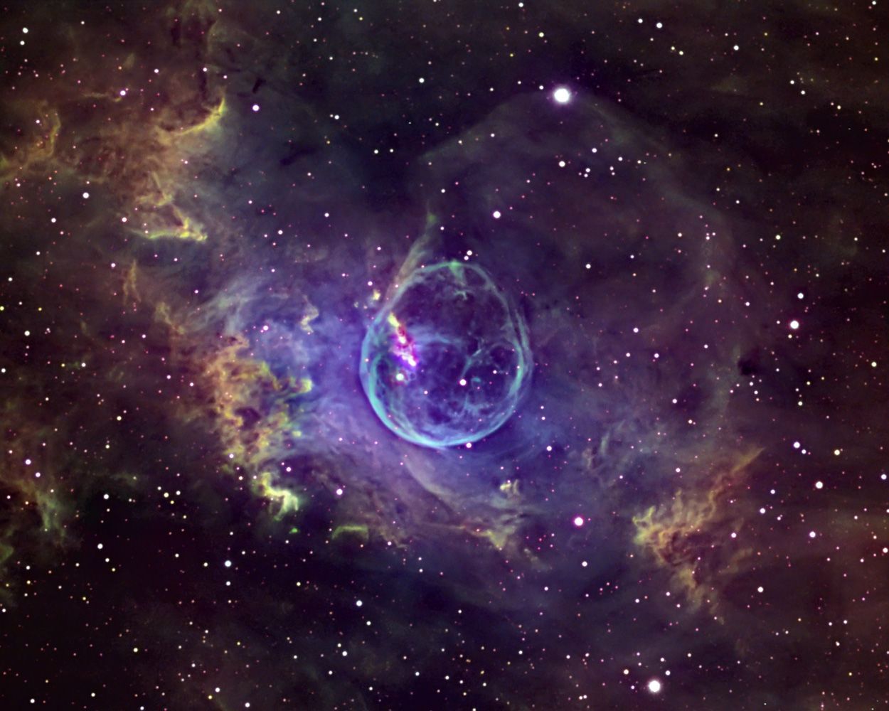 The Bubble Nebula is a H II region emission nebula in