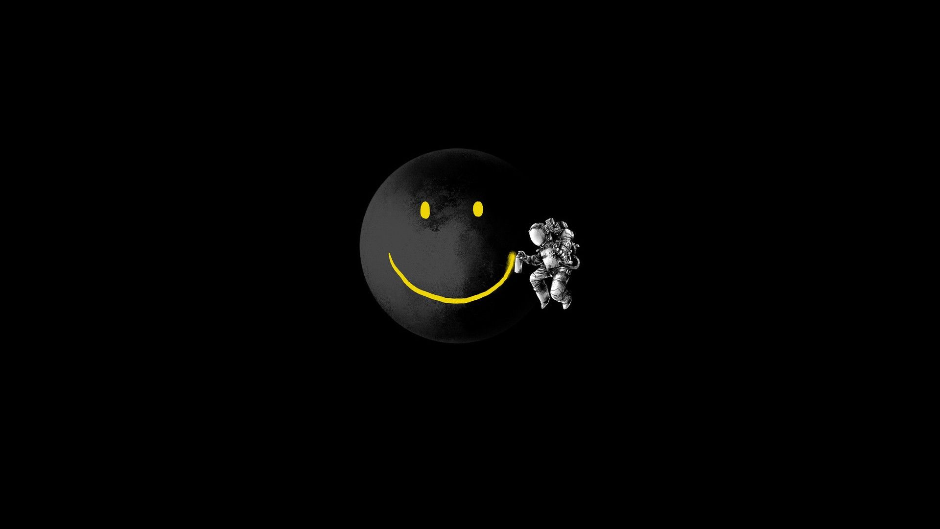 smiley, Face, Spaceman, Black, Background, 1920a Wallpaper HD