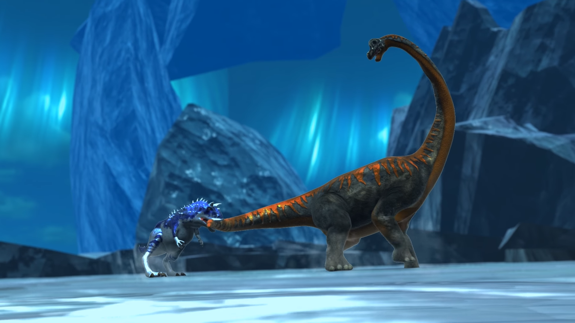 Carnotaurus vs Brachiosaurus. Dinosaurs Battle World Championship