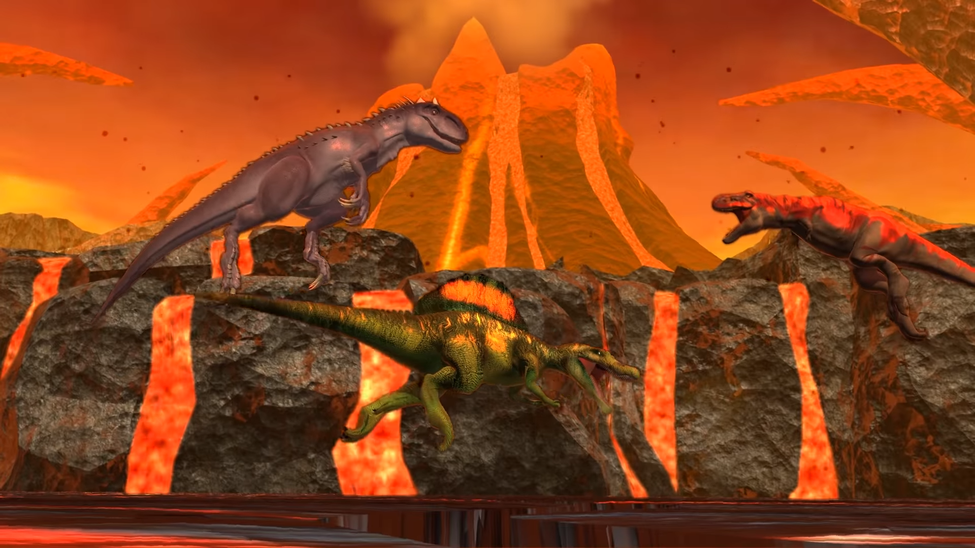 Tyrannosaurus and Spinosaurus vs Indominus Rex. Dinosaurs Battle