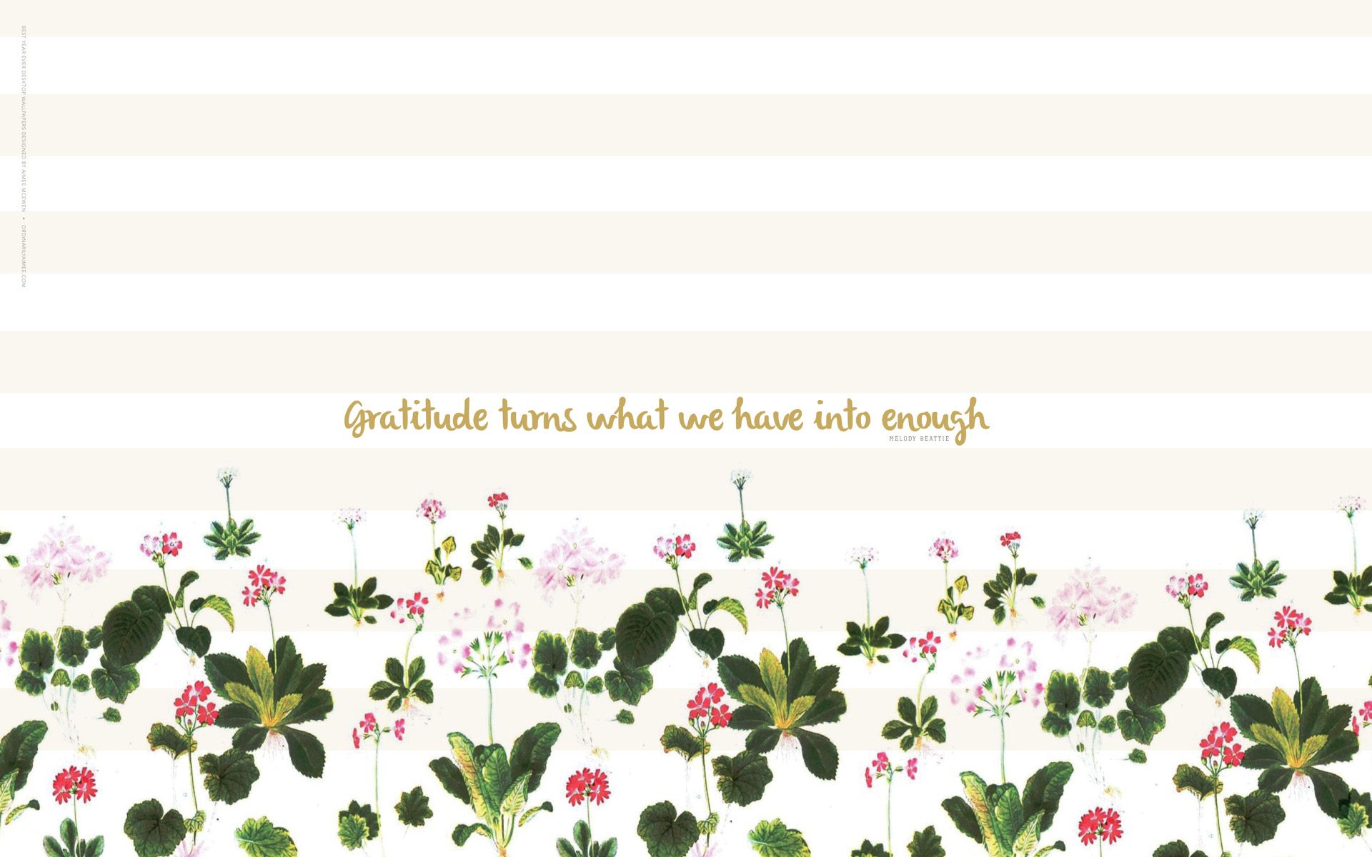 Mint white stripes floral Gratitude desktop wallpaper background