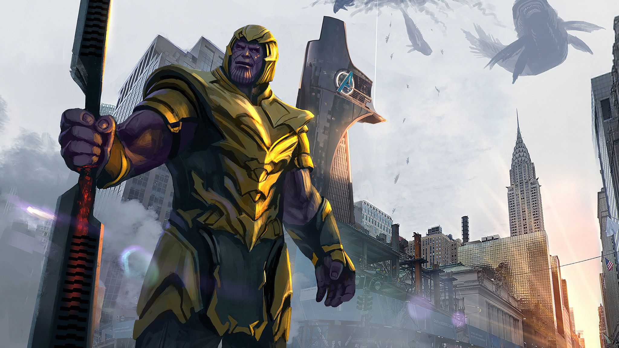 Thanos Destroyed Stark Tower 2048x1152 Resolution HD 4k