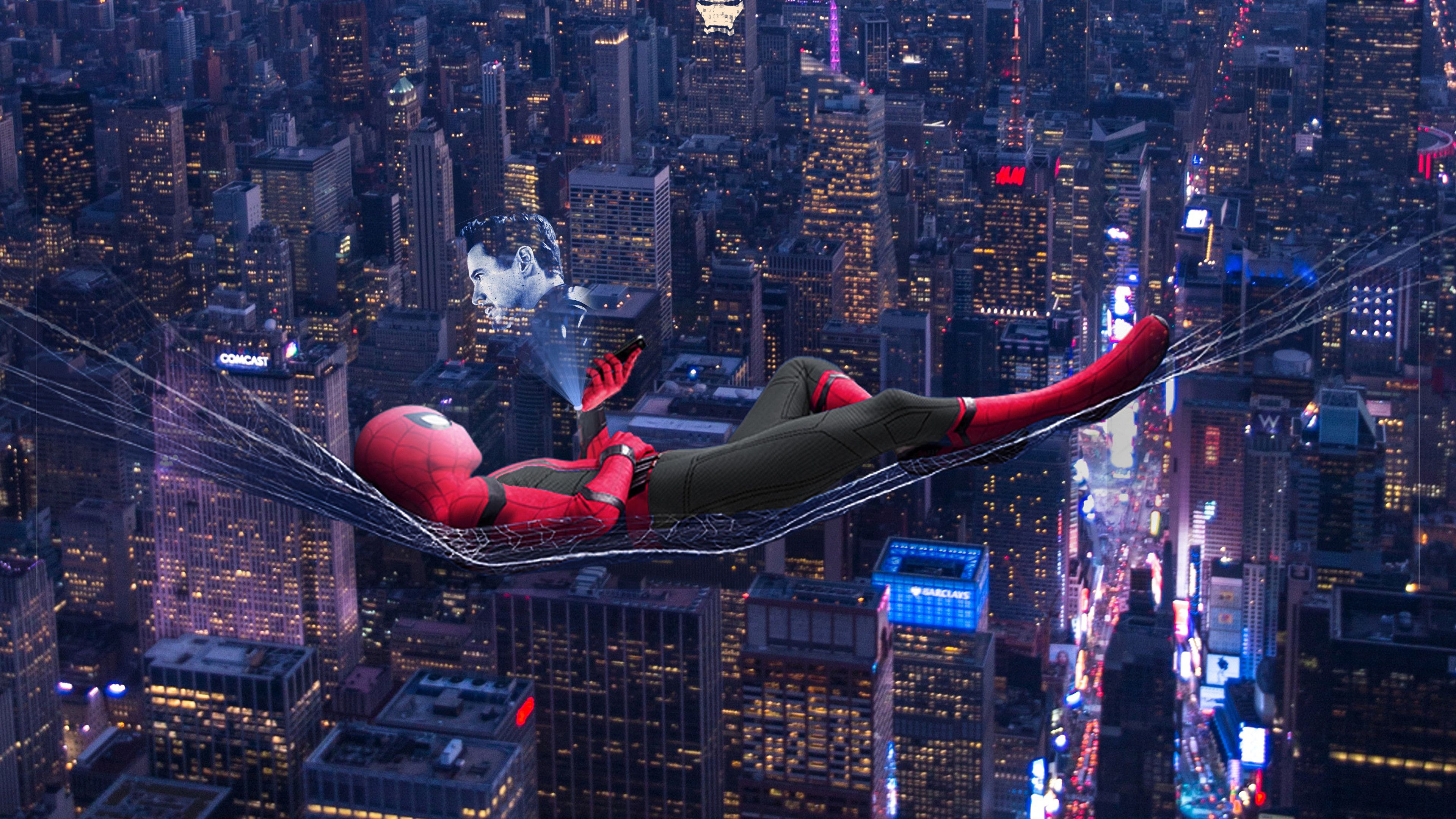 Spider Man Far From Home Spider Man Tony Stark 4K Wallpaper