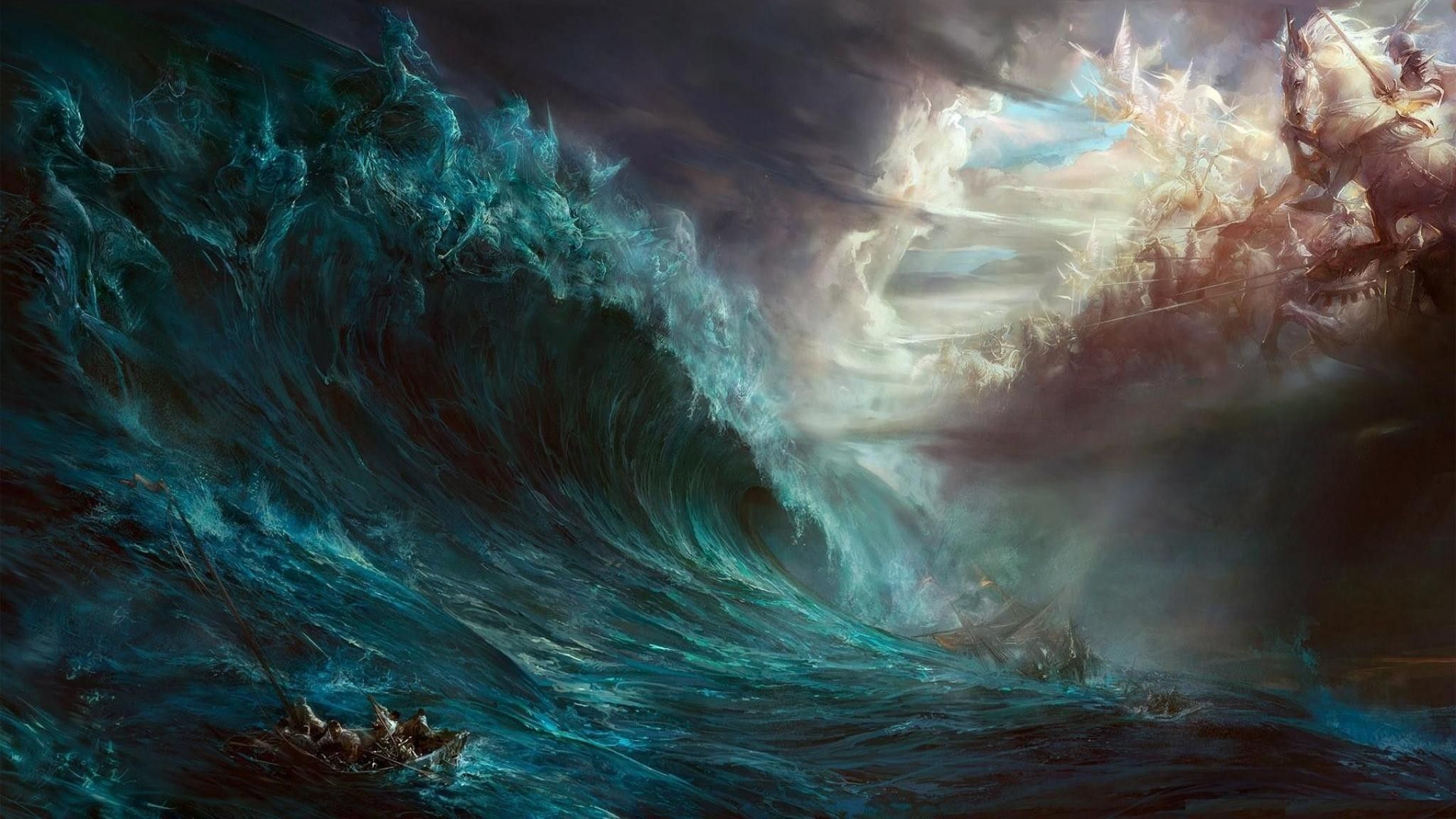 fantasy art, Digital art, Artwork, Cronus, Zeus, Sea, Storm, Ship