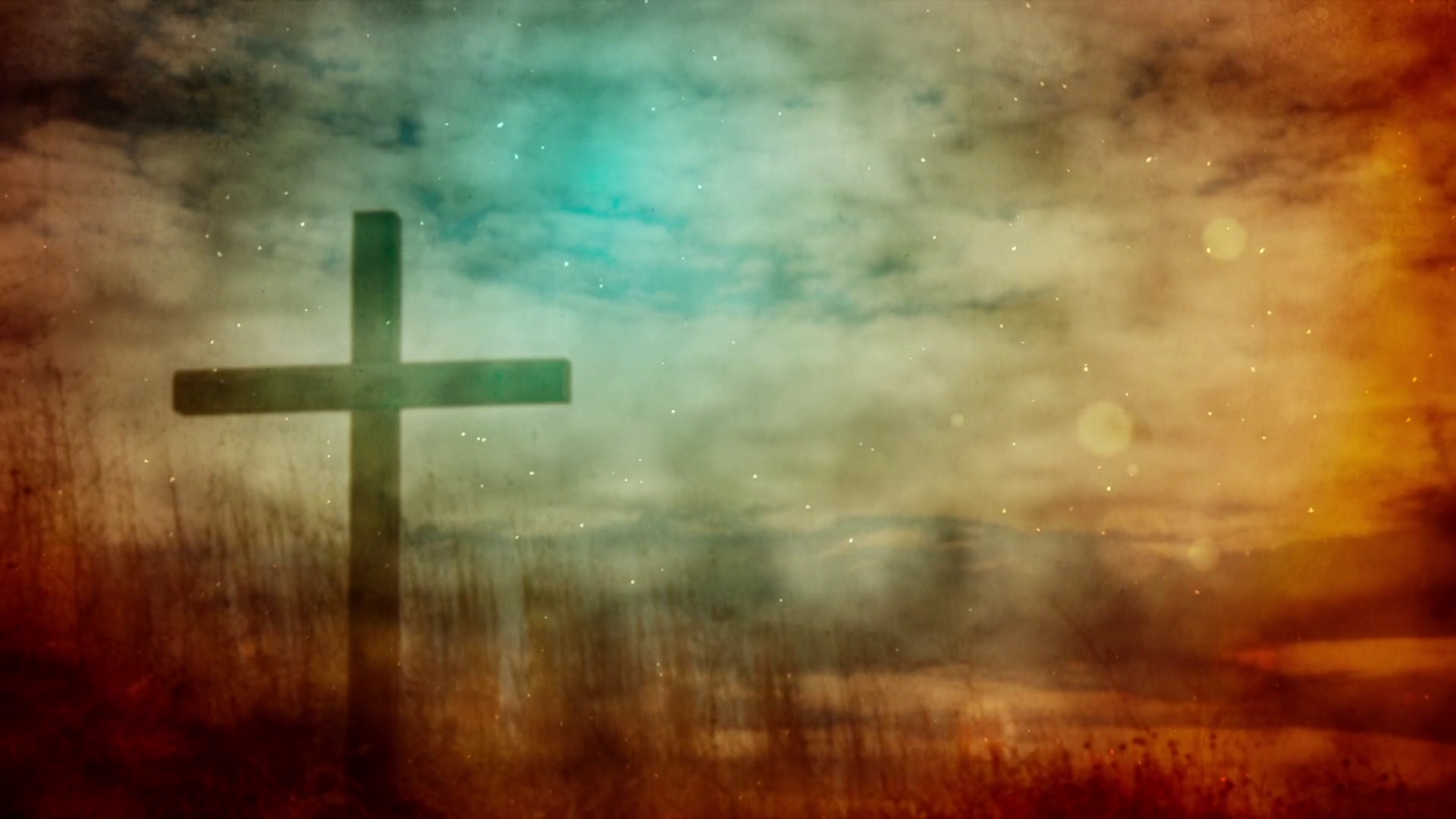 Vintage Cross In The Field. Easter Motion Background Motion