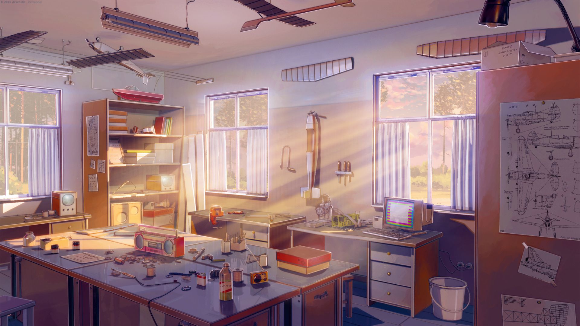 Picture Rays of light Anime Room Table Window 1920x1080