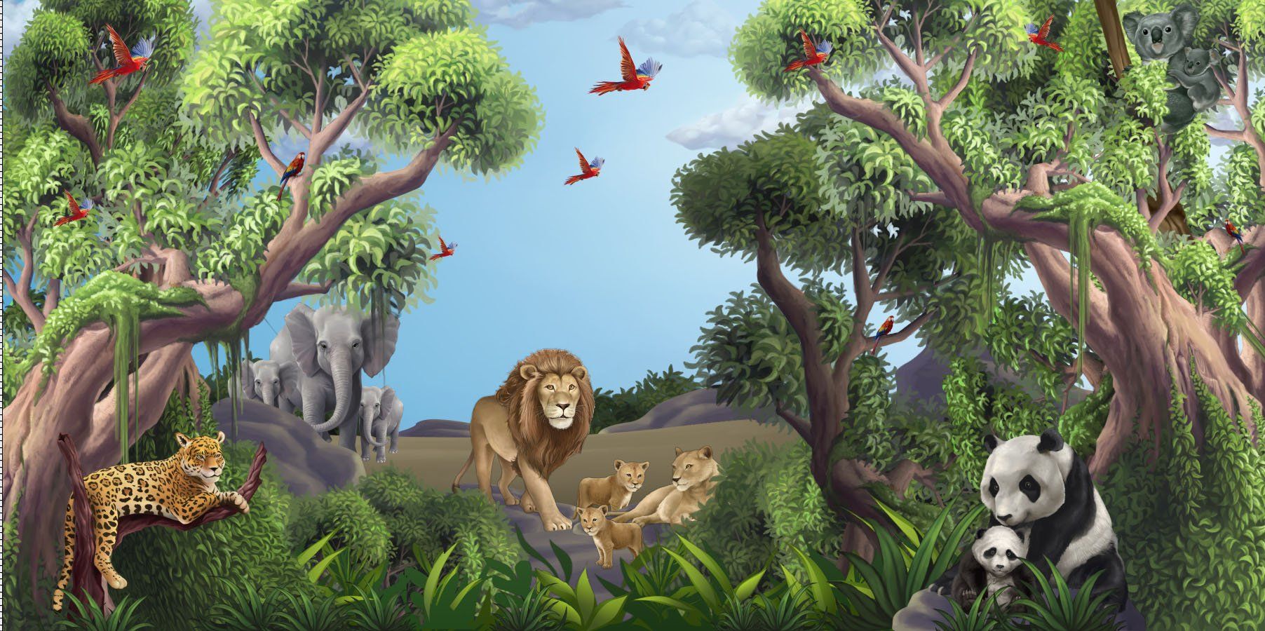 Jungle Animals Mural 2 Kids Wallpaper Church Ministry. Jungle