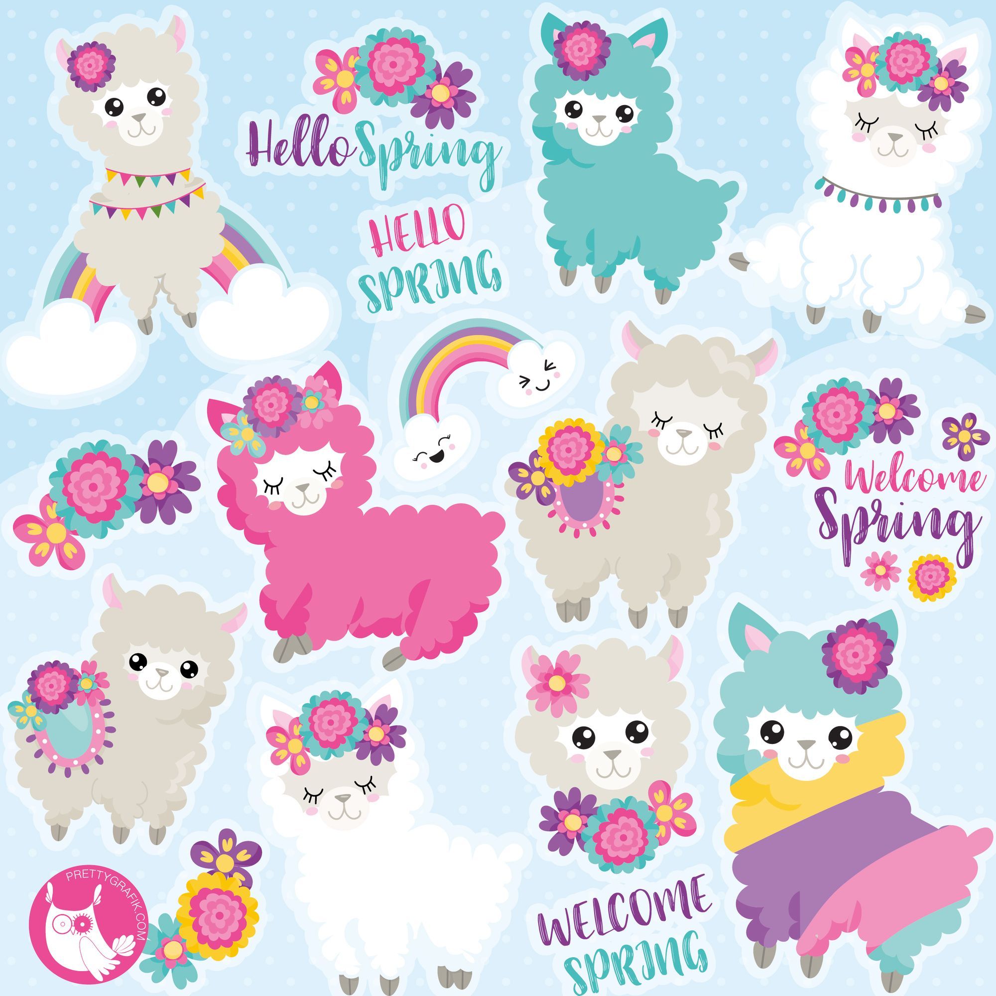 NEW GRAPHICS RELEASE* Spring llamas clipart Grab these super cute