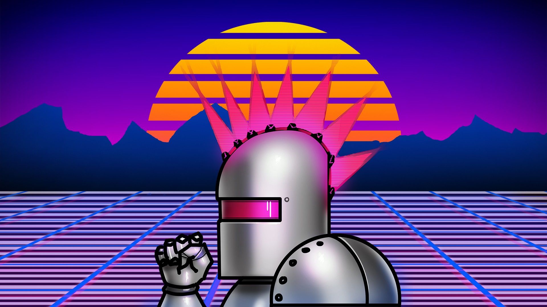Neon Lazer Mohawk, 1980s, Retro games, Robot, Grid, Digital art
