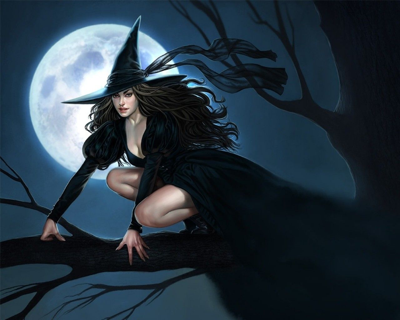 Light fantasy witch black autumn halloween moon fantasy art