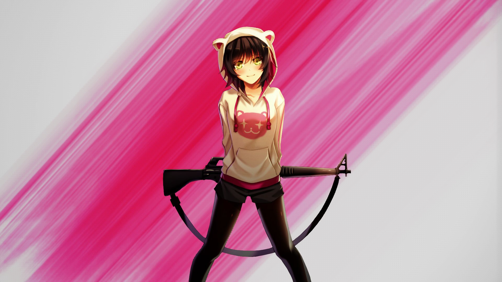 Cute Anime Girl In Hoodie With Gun HD Wallpaperx1080