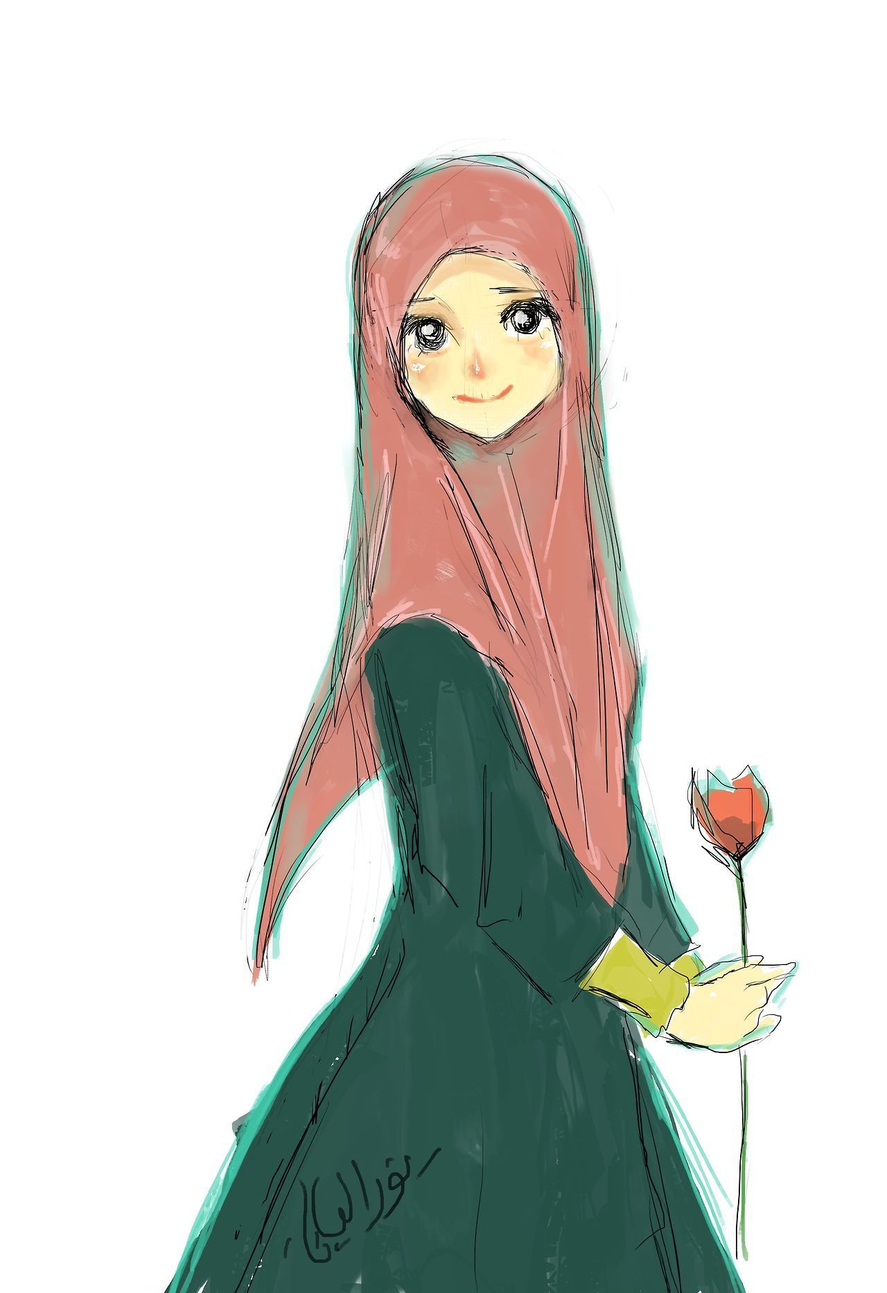 Hijab Anime Girl Drawing gambar ke 15