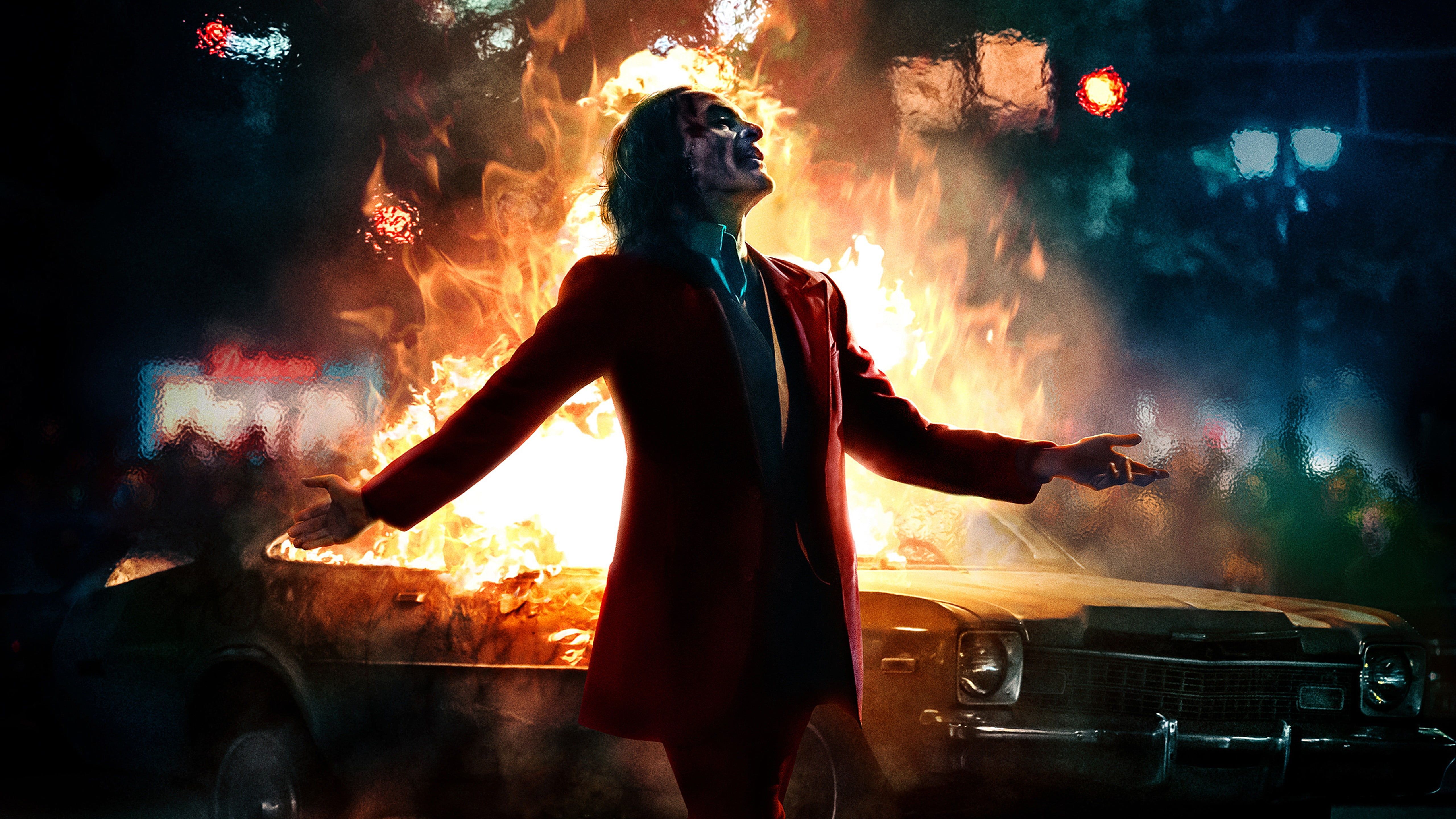 Joaquin Phoenix #Joker #Batman #fire #car Joker 2019 Movie