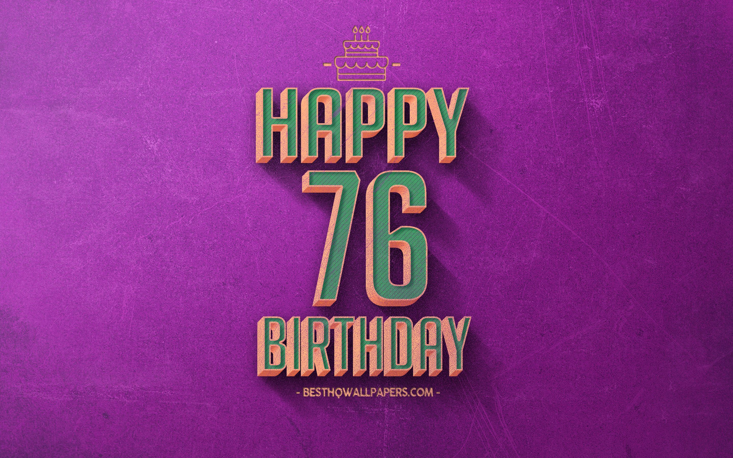Download wallpaper 76th Happy Birthday, Purple Retro Background