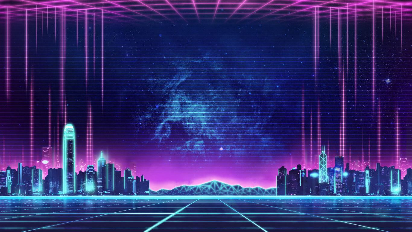 Free Vector  Retro futuristic scifi landscape background purple color