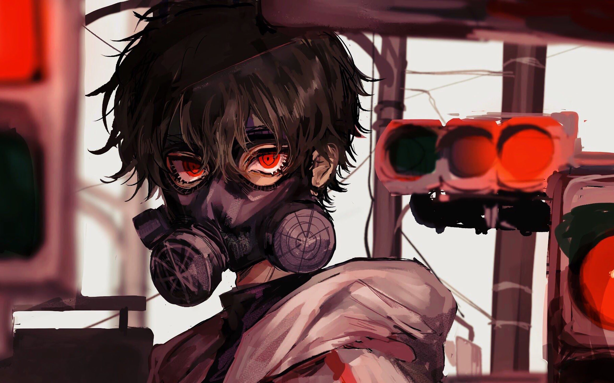 Anime Gas Mask Red Eye 4K 3840x2160 Wallpaper