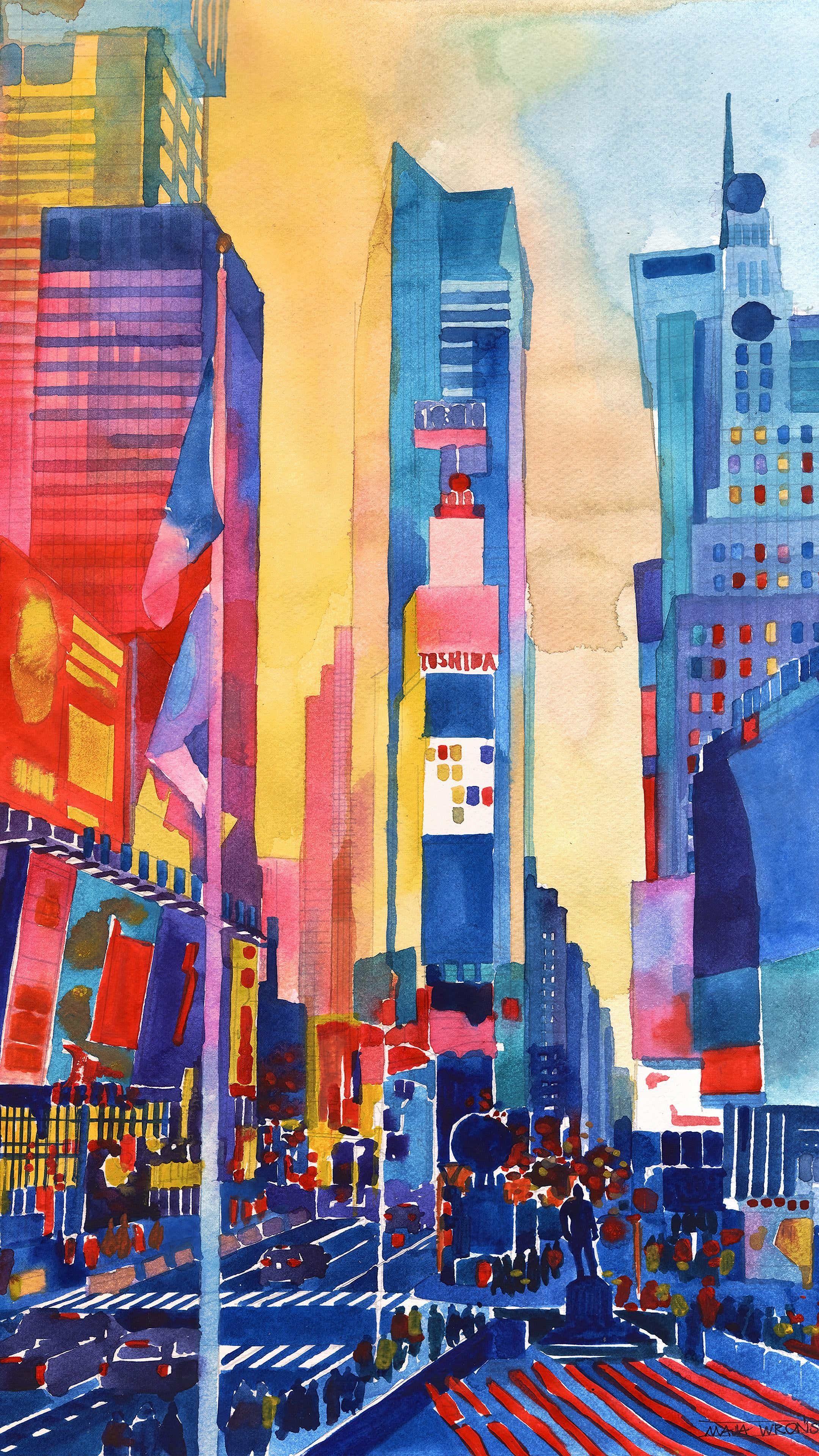 Times Square Watercolor by Maja Wrońska [2160x3840]. iPhone X