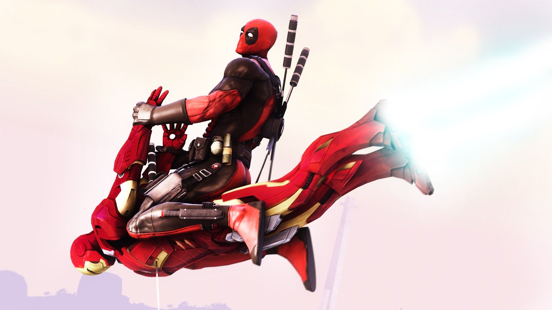 Iron Man, flying, WTF, superheroes, funny, weapons, Deadpool Wade