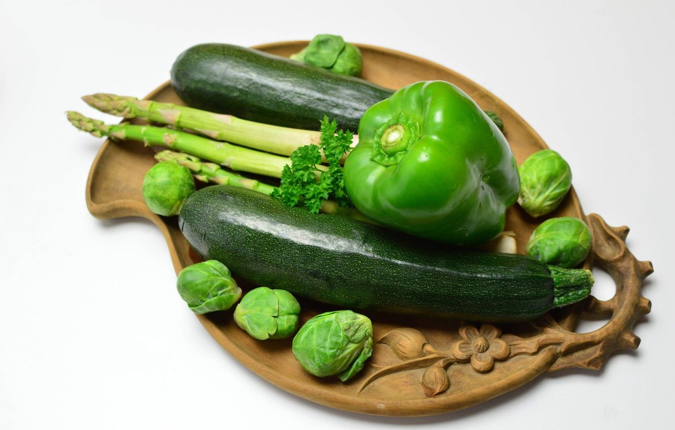 Wallpaper greens, pepper, tray, zucchini image for desktop