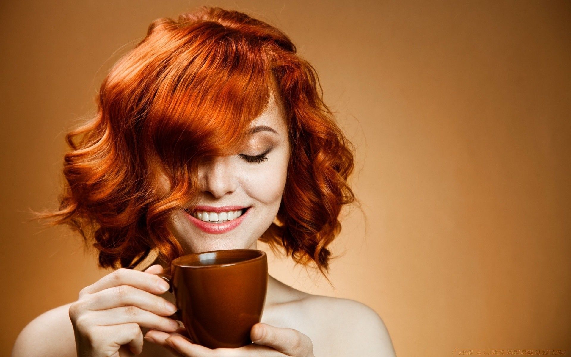 Red Haired Woman Drinking Coffee