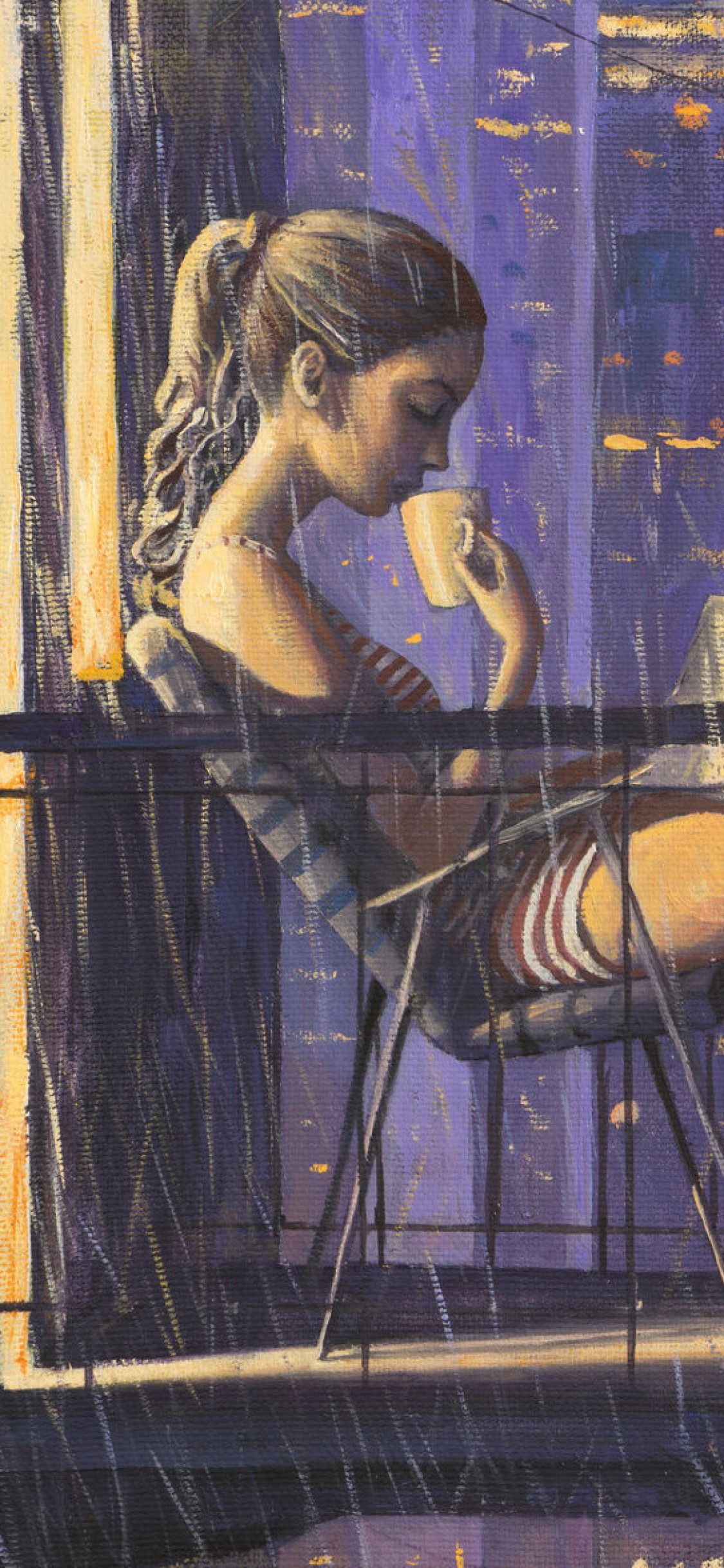 Girl Reading Book Drinking Coffee While Sitting On