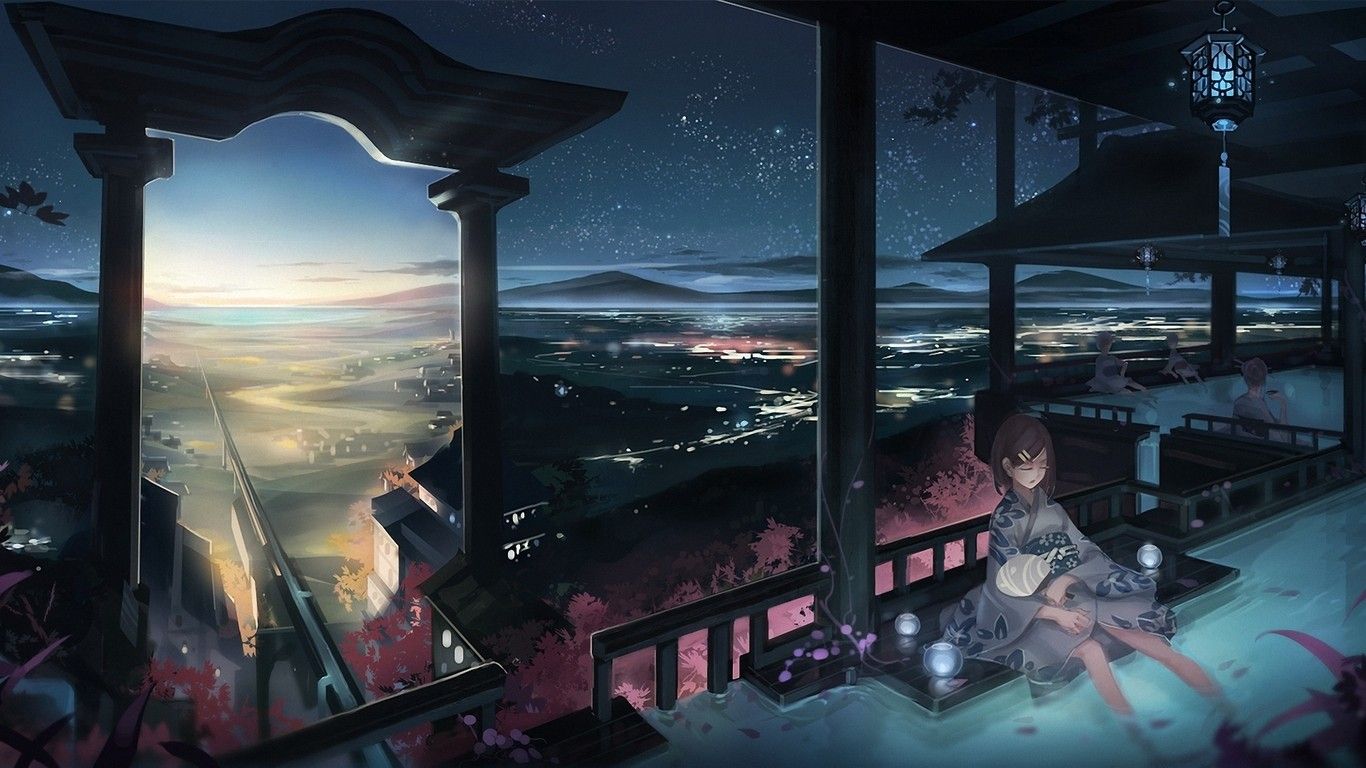 #Japan, #night, #original characters, #landscape, #anime, wallpaper HD Wallpaper