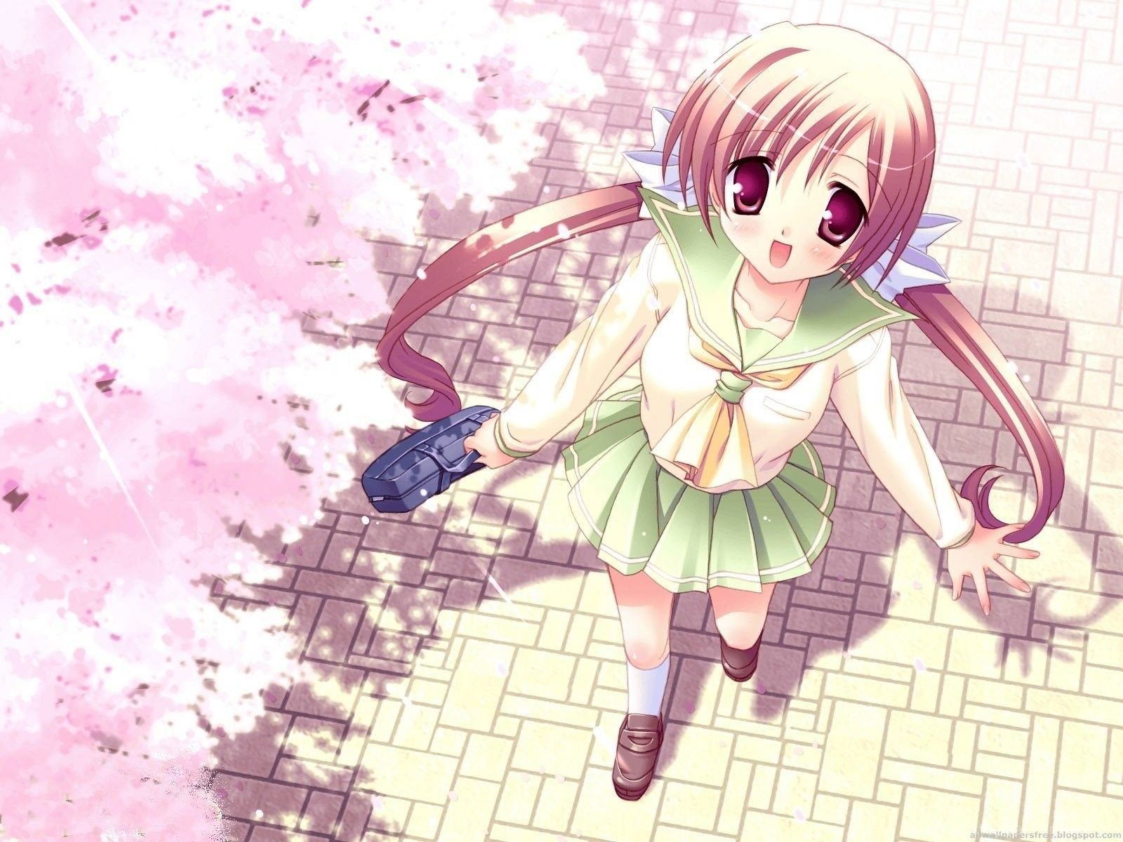 Anime Girl Spring Blossoms Wallpaper Desktop Background
