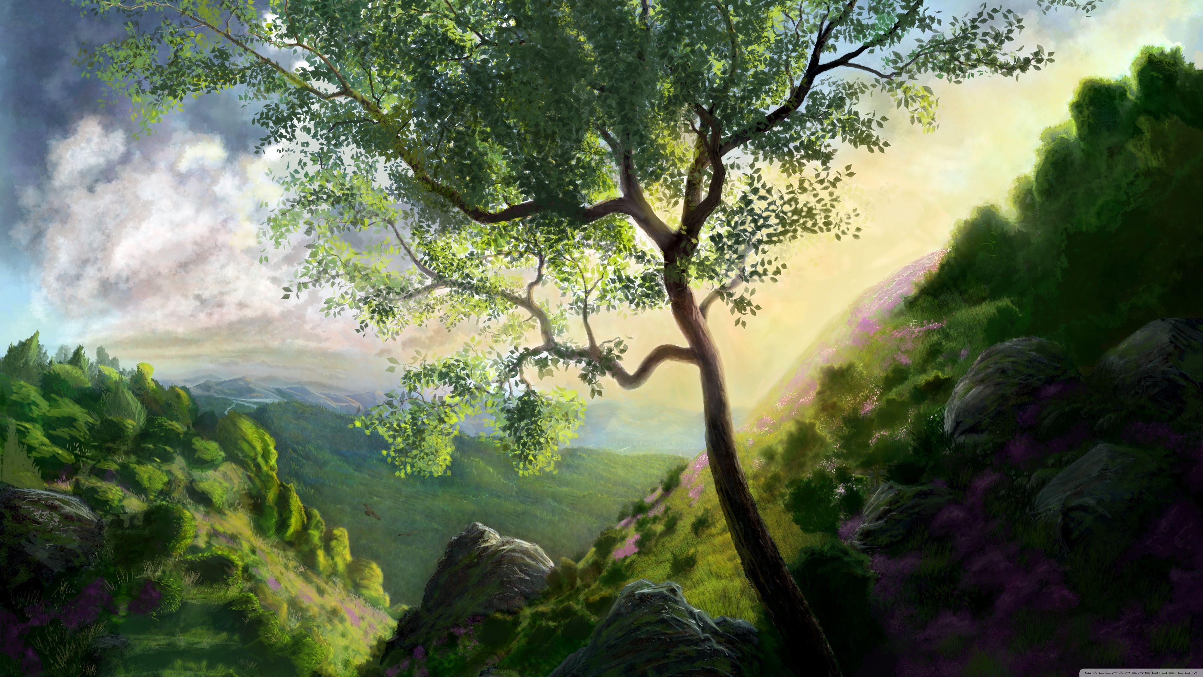 Mountain Scenery Painting Ultra HD Desktop Background Wallpaper
