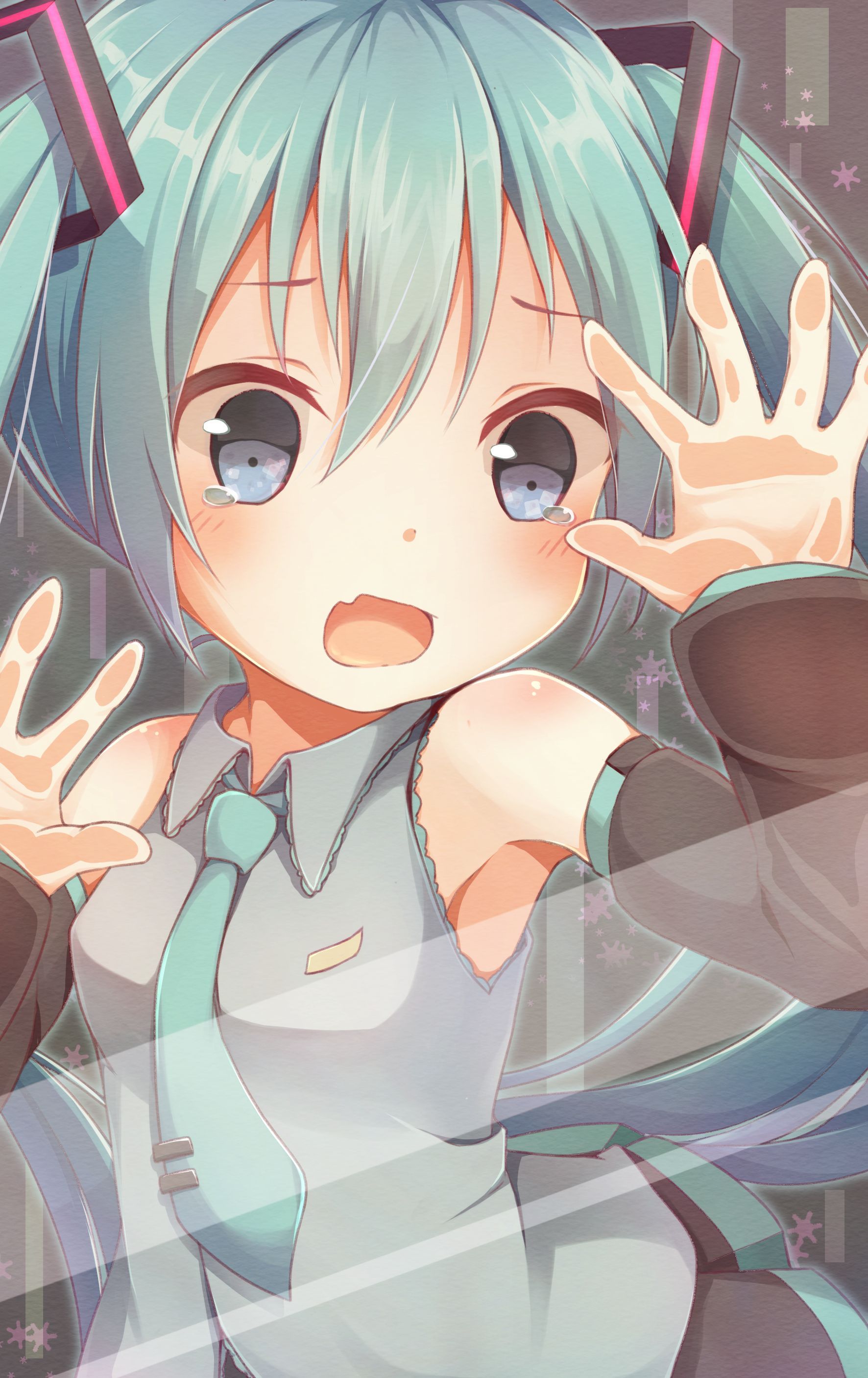 Anime 1772x2812 open mouth behind the glass Vocaloid pigtails blue