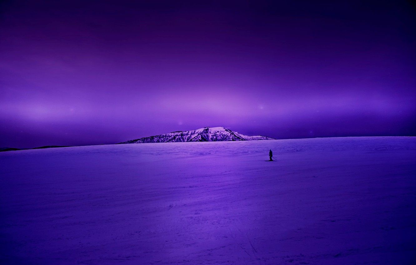 Wallpaper night, winter, view, snow, purple, purple sky image