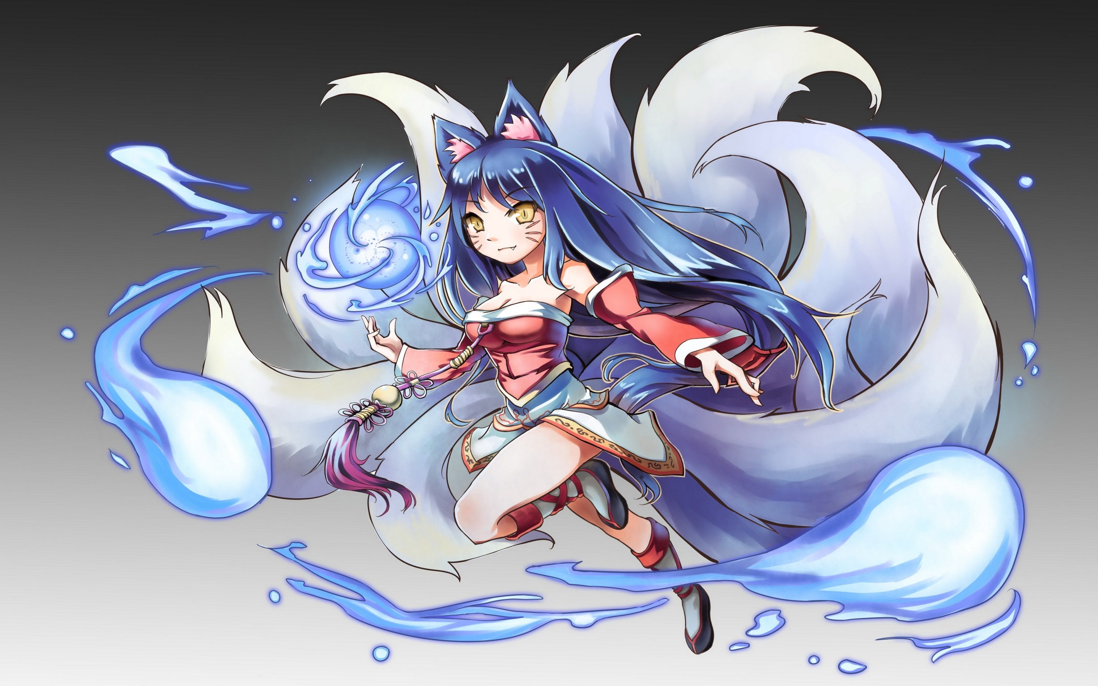 Blue-haired chibi anime girl with fox spirit - wide 5