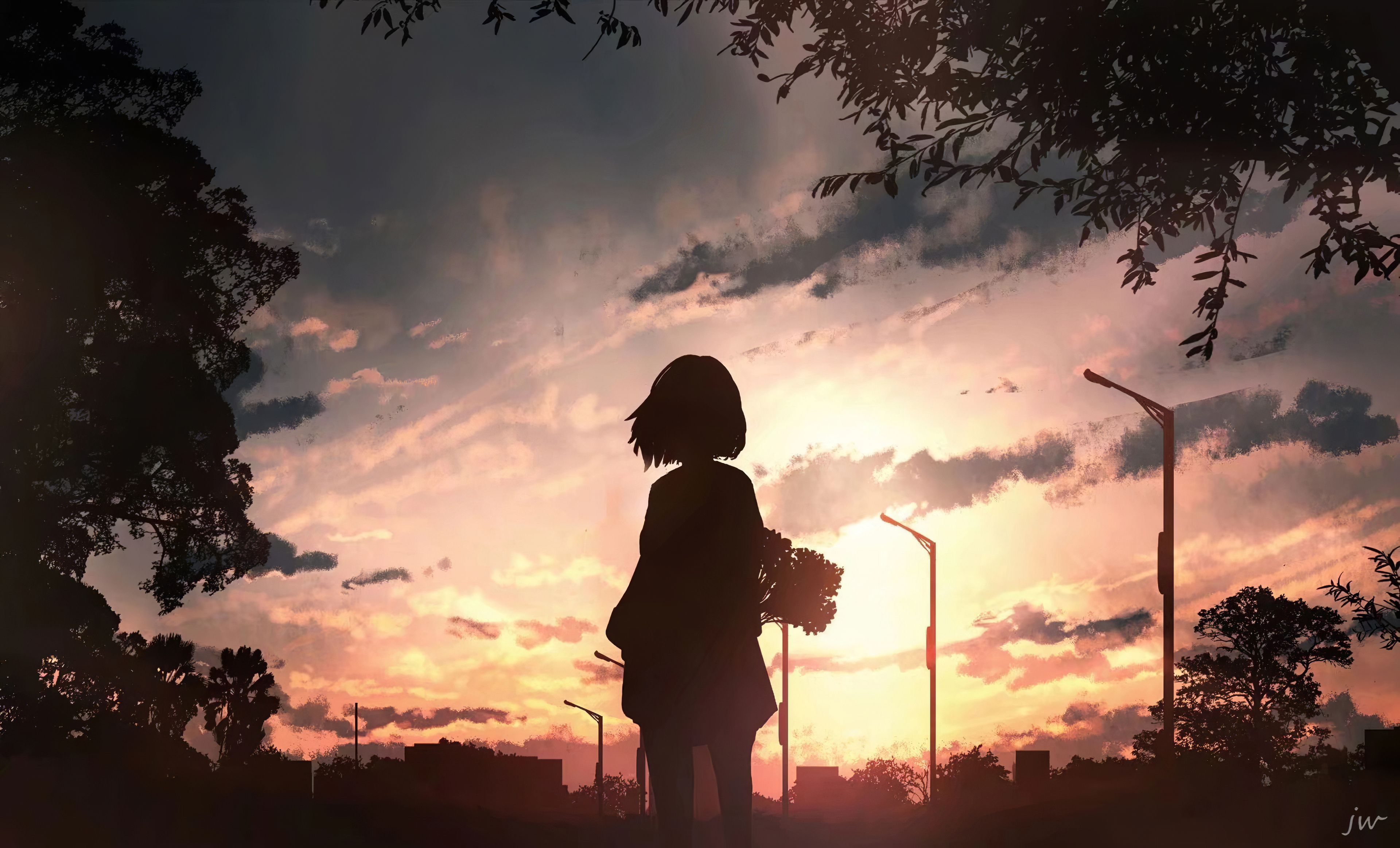 Anime Girl Looking for Sunset Wallpaper, HD Anime 4K Wallpapers