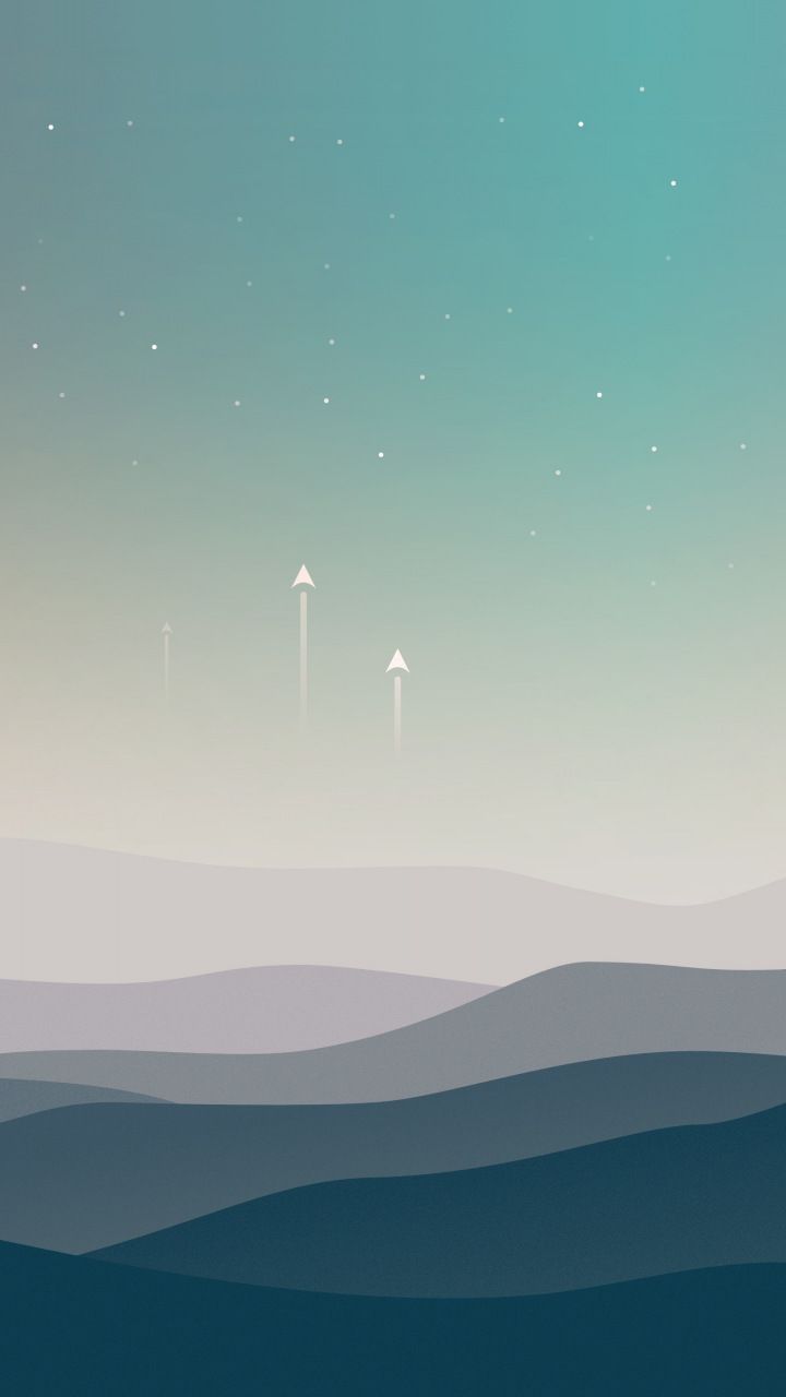 Landscape, minimal, stars, mountains, horizon, digital art