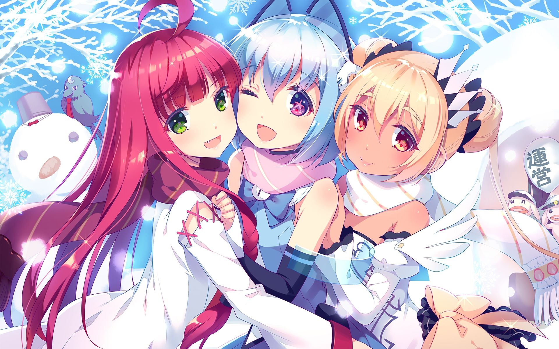 Download 1920x1200 Anime Girls, Hug, Redhead, Dress, Animal Ears