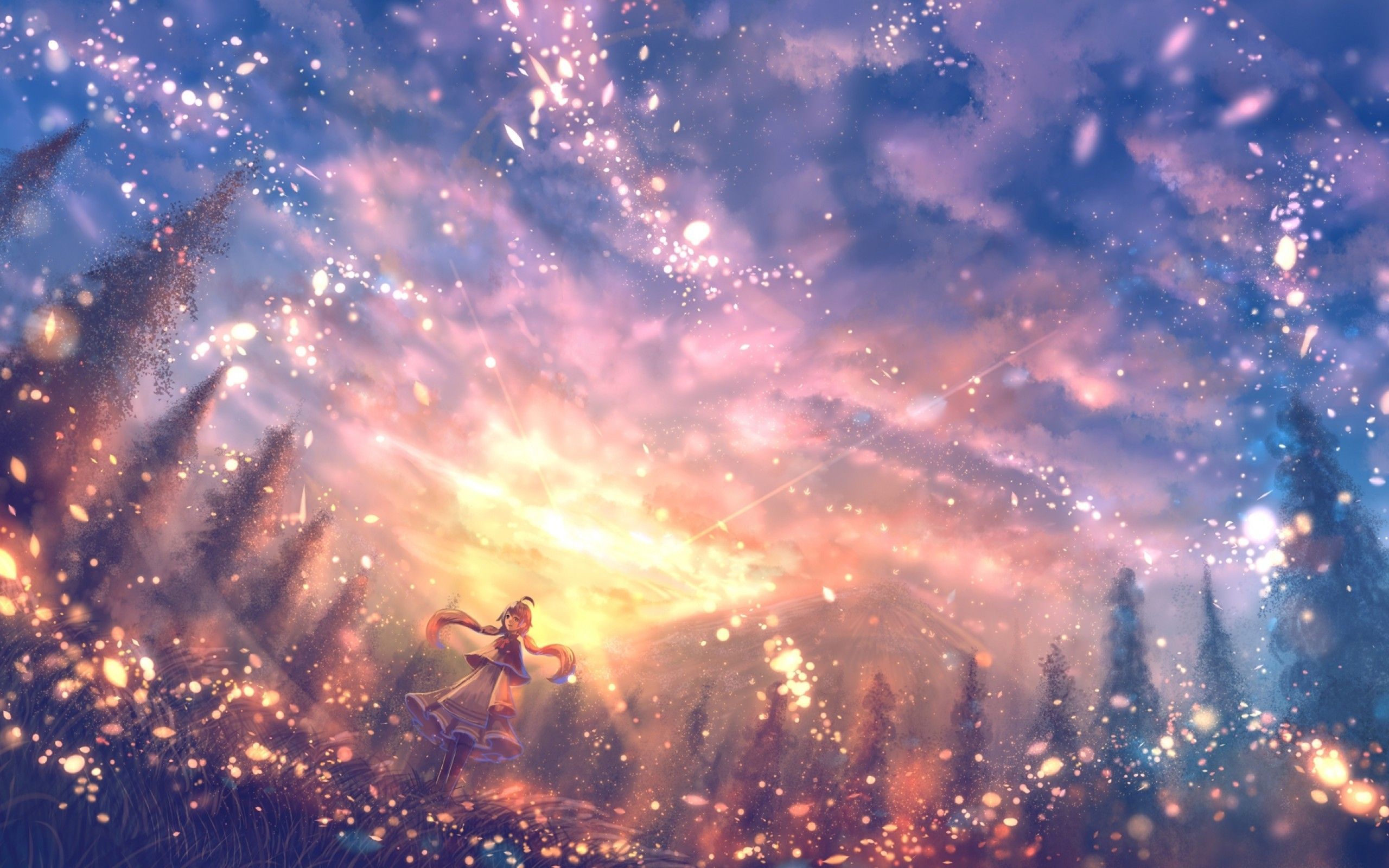 Download 2560x1600 Anime Landscape, Particles, Scenic, Pretty