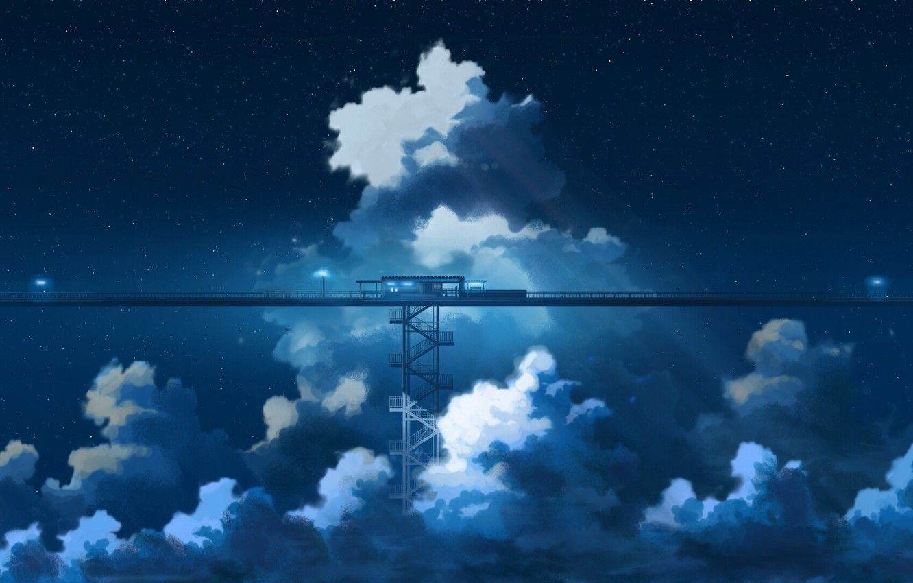 Wallpaper the sky, clouds, night, anime image for desktop