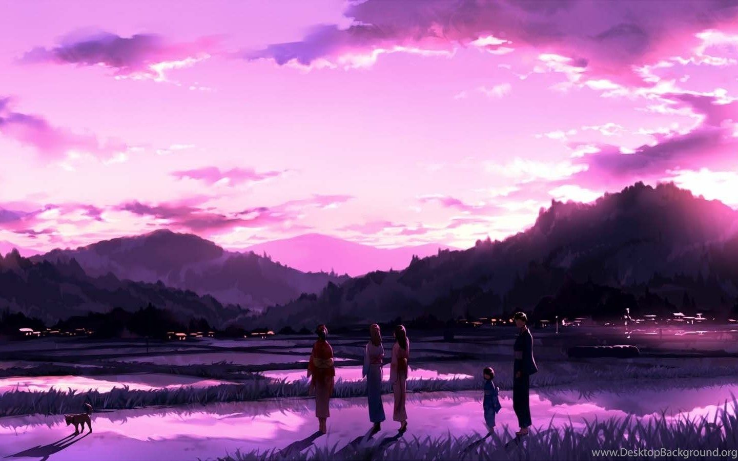 Original Anime Landscape Sunset Sky Cloud Beautiful Pink Group