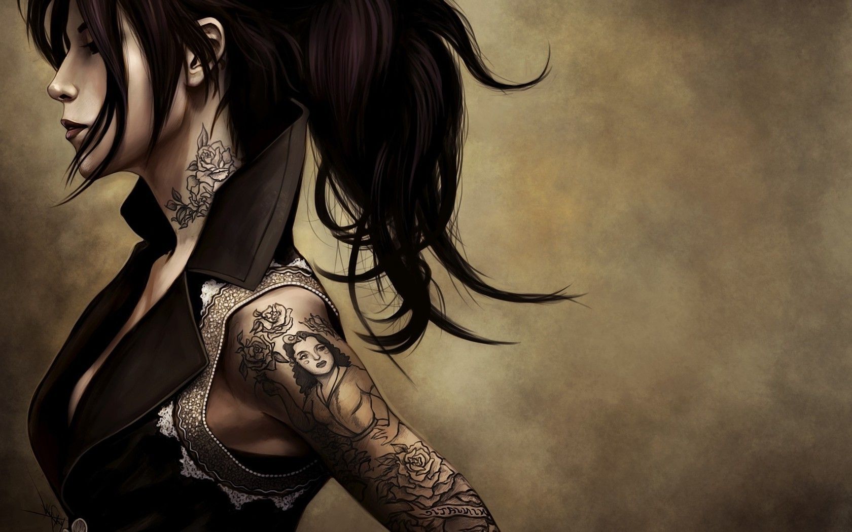 women, Tattoo, Artwork, Digital Art, Ponytail Wallpaper HD