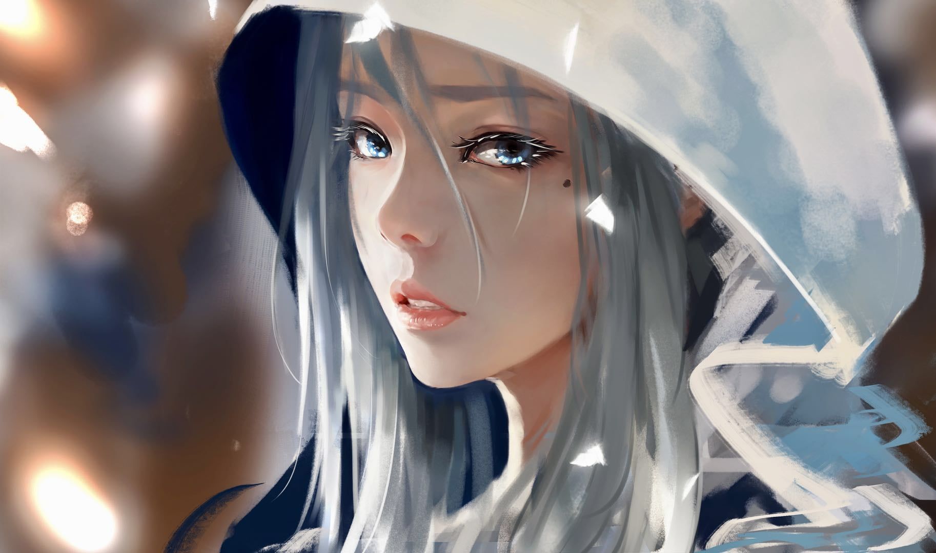 White Haired Female Anime Character With Hood, WLOP, Digital Art