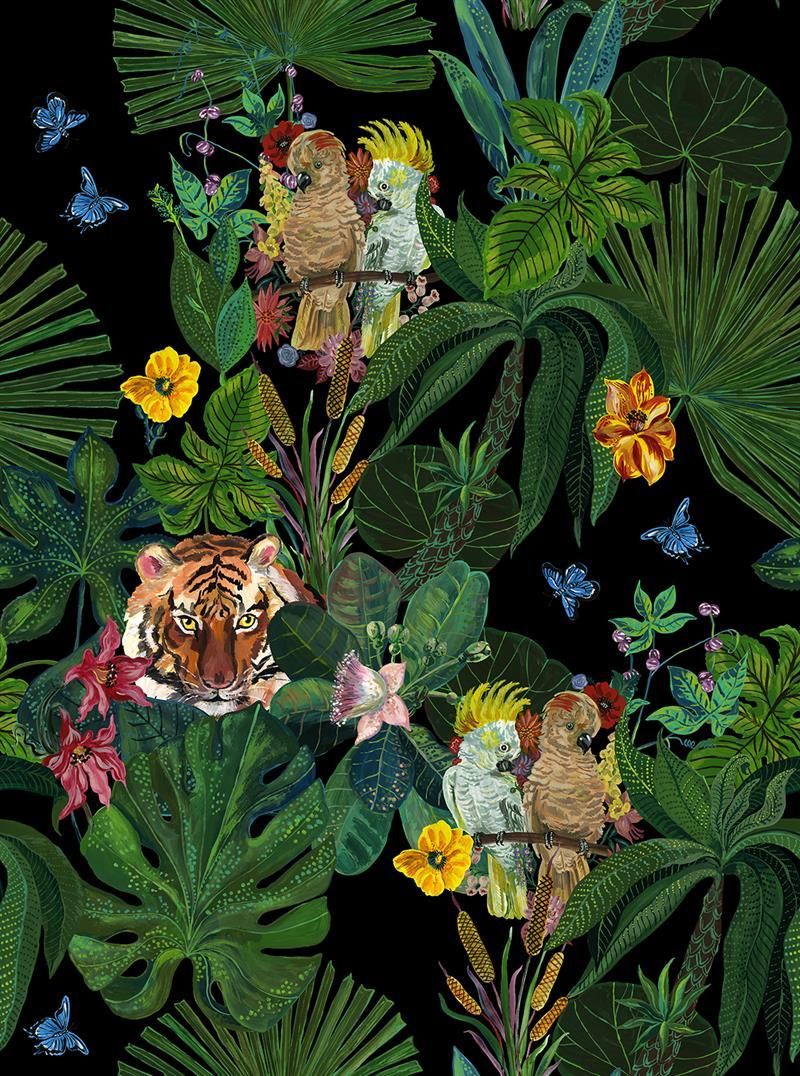 Jungle Wallpaper, Decorative Wallpaper, Birds and Flowers