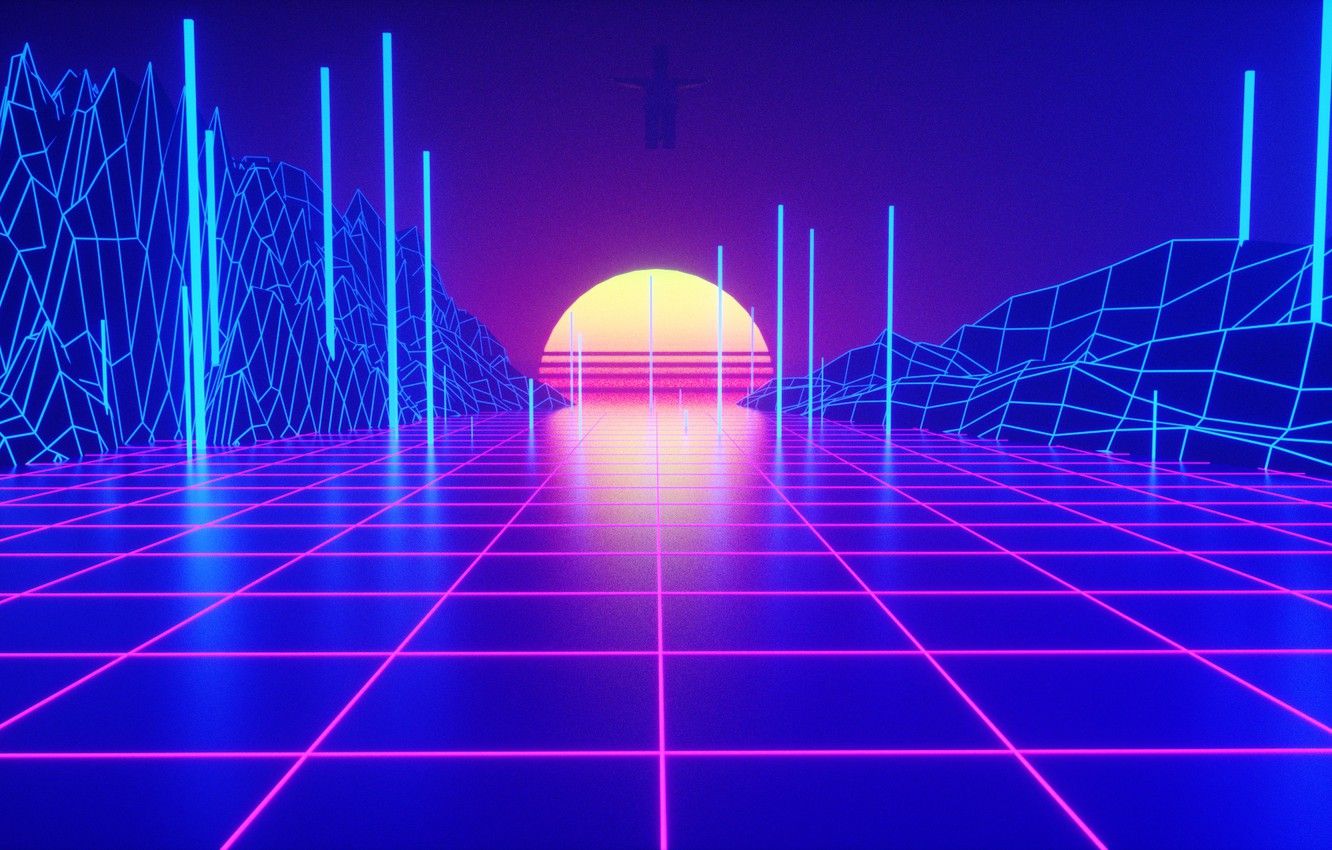 Wallpaper Sunset, The sun, Music, Style, 80s, Style, Neon, Rendering, Illustration, 80's, Synth, Retrowave, Synthwave, New Retro Wave, Futuresynth, Sintav image for desktop, section рендеринг
