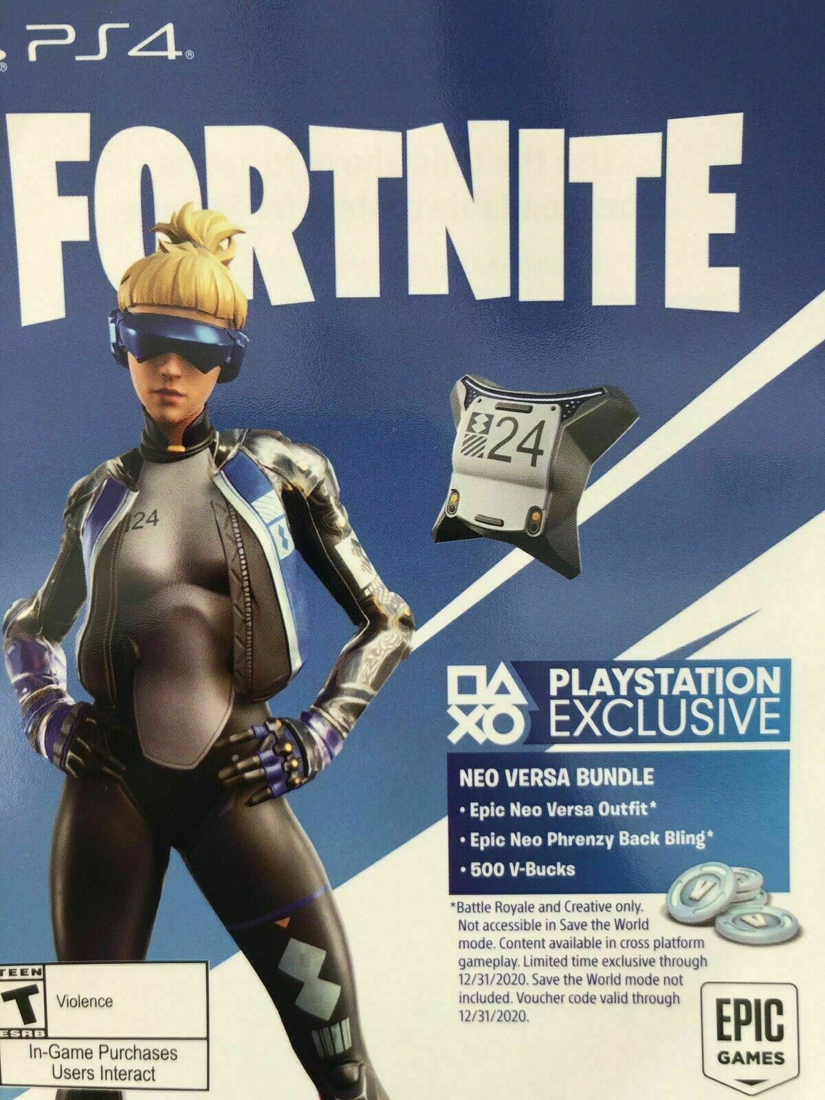 Details about PS4 Exclusive Fortnite: Epic Neo Versa Skin + 500