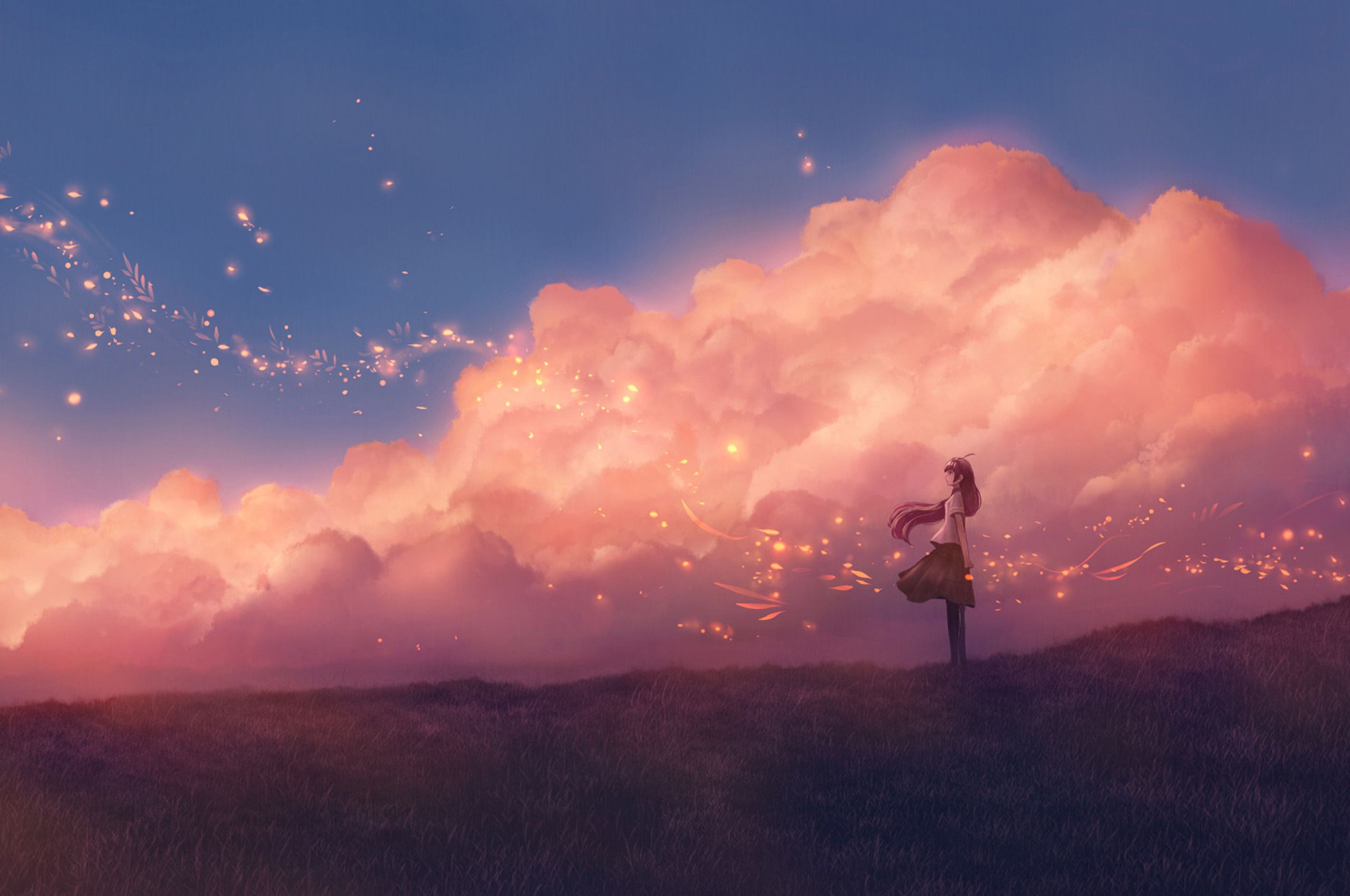Anime Girl Sky Clouds Chromebook Pixel HD 4k Wallpaper