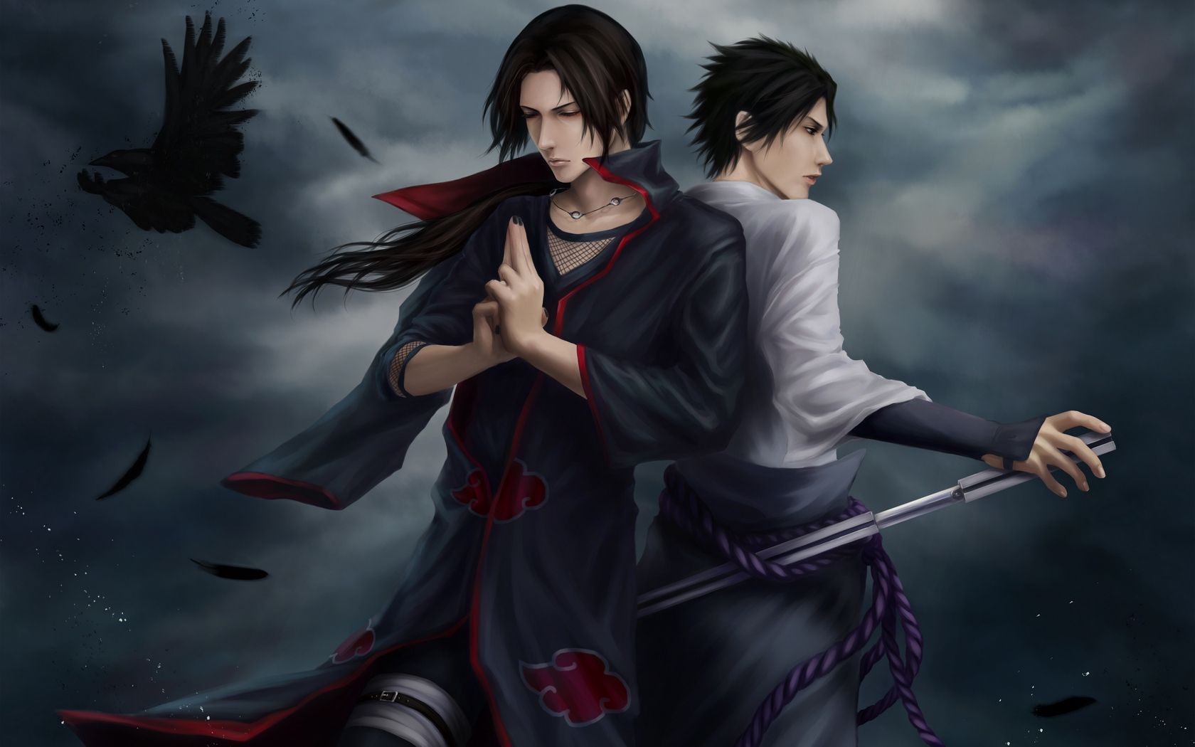 Download wallpaper 1680x1050 anime, guys, meditation, crows