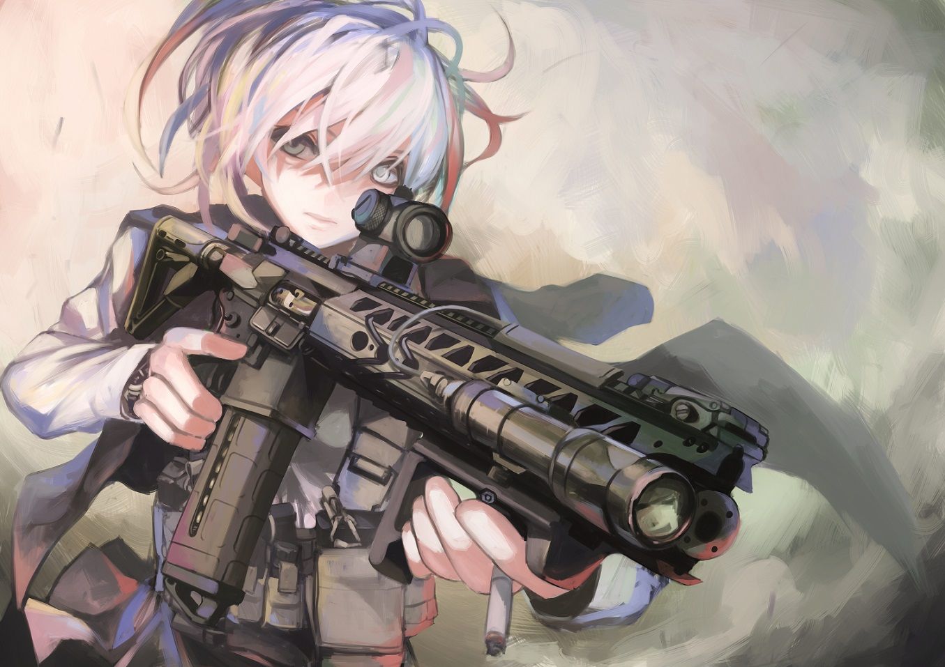 Anime Girl With Gun Wallpaper Hair Gun Anime Girl